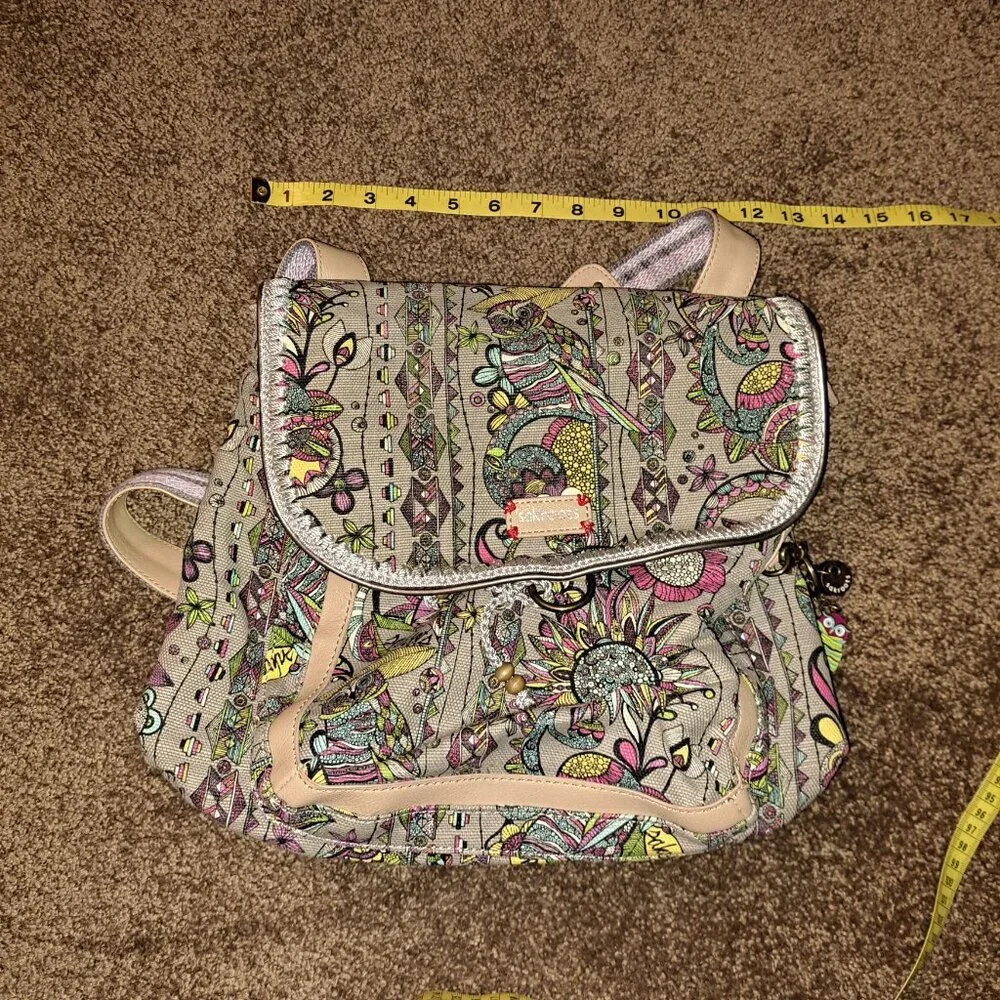 SAKROOTS Backpack/Crossbody Convertible Floral Owl Peace Pattern Bag - Picture 14 of 14